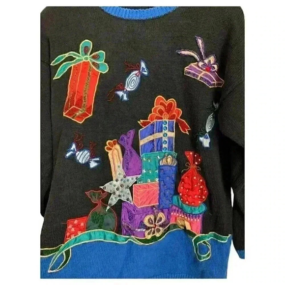 VTG Sweater by Yarnworks - 80s Beaded Sweater (Modern Size Large-XL) - Picture 2 of 6